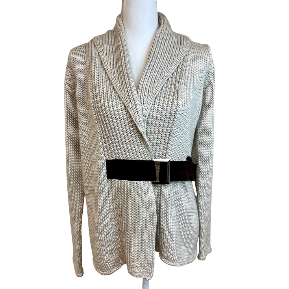 Through‎ Country Door Shawl Collar Cardigan Sweater Belted Sz M Jacket
